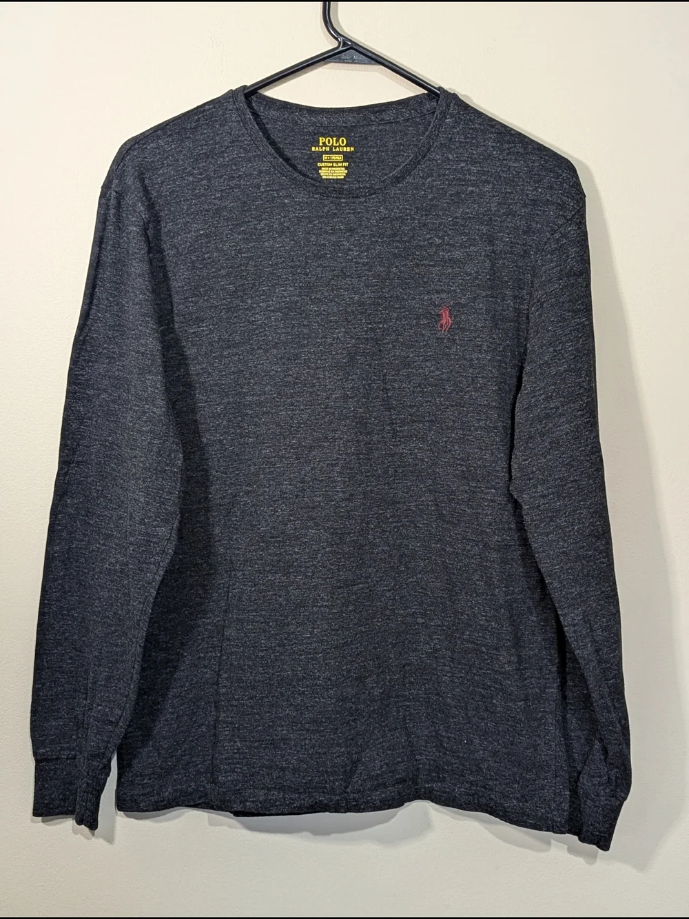 Polo by Ralph Lauren Charcoal Heather Long-Sleeve Crew Tee with Red Pony